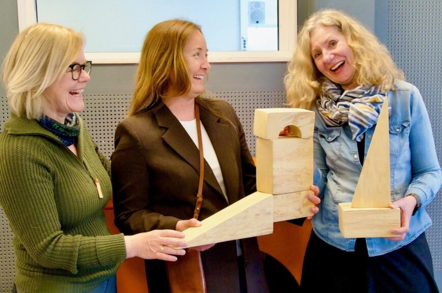 3 kvinner holder i noen treklosser