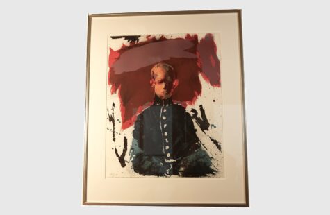 Løytnant Glahn Litografi - mannsperson med jakke fra Knut Hamsuns litterære univers
Plassert på rom 702 i mellombygg 3. etasje.