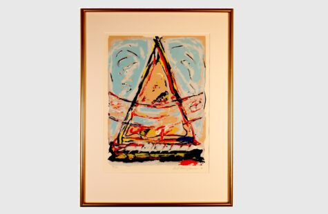 Mappen - 85 Hansen Silketrykk i jordfarger: 60 x 62 cm. Plassert i korridor i mellombygg 3. etasje.